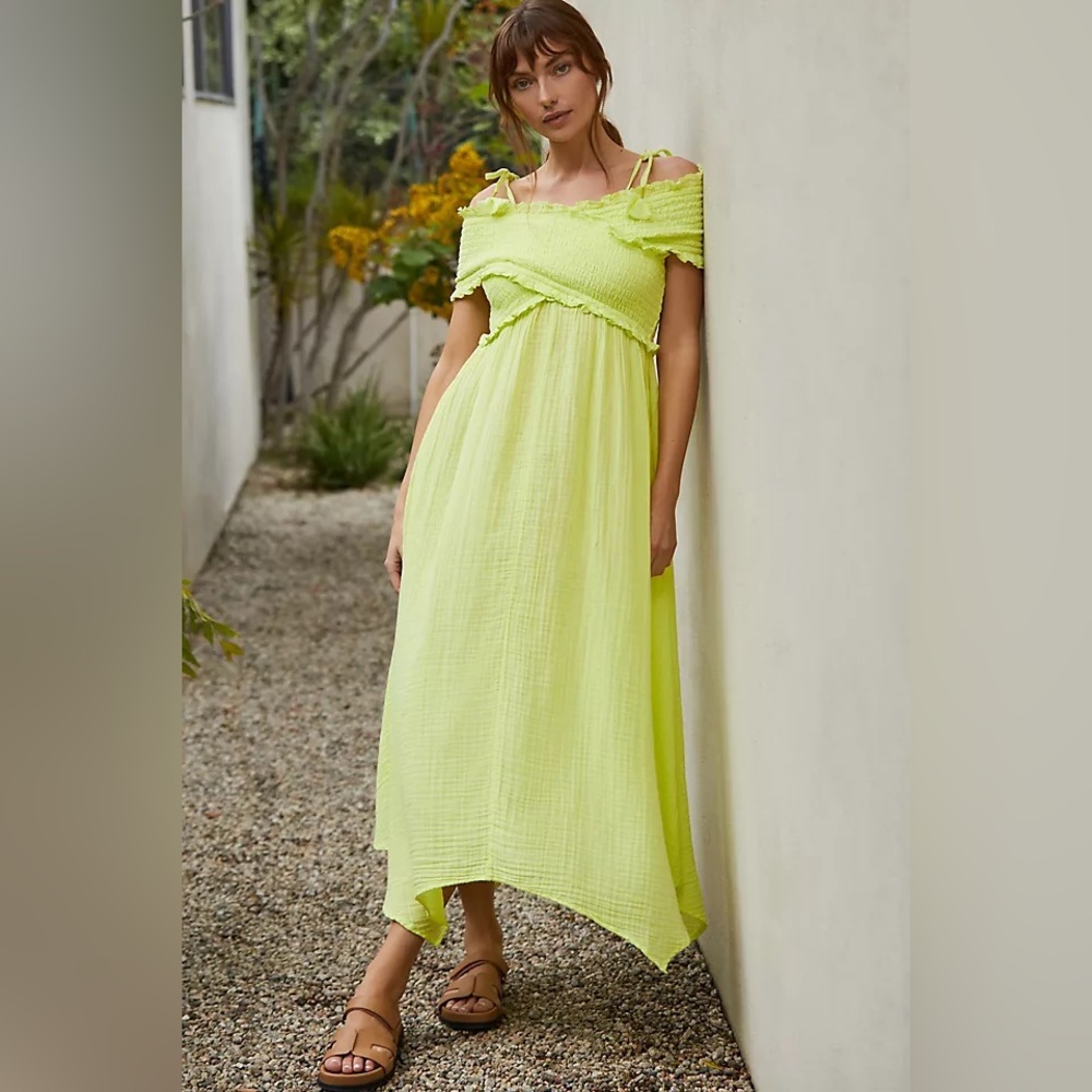 Lime Off-Shoulder Maxi Dress with Tie Straps